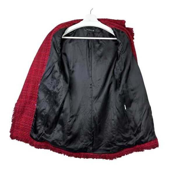 Zara Blogger Favourite Long Tweed Blazer Burgundy - Picture 5 of 14